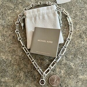 📿 [Michael Kors] NWT Custom Heavy Link Logo 925 Sterling Silver Necklace 18-19”